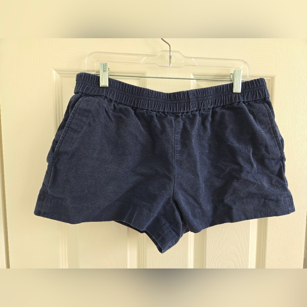 J. Crew Sz. 12 Navy Blue Casual Cotton Shorts - Pull-on, Elastic Waist, Pockets